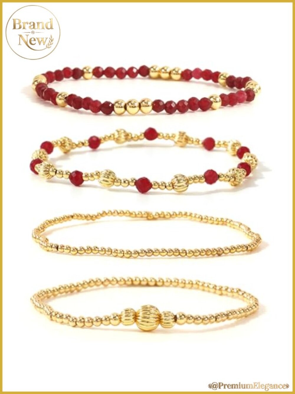 14K Gold Plated Gemstone Bracelet Set for Women - 4 Pack Stretch Beaded